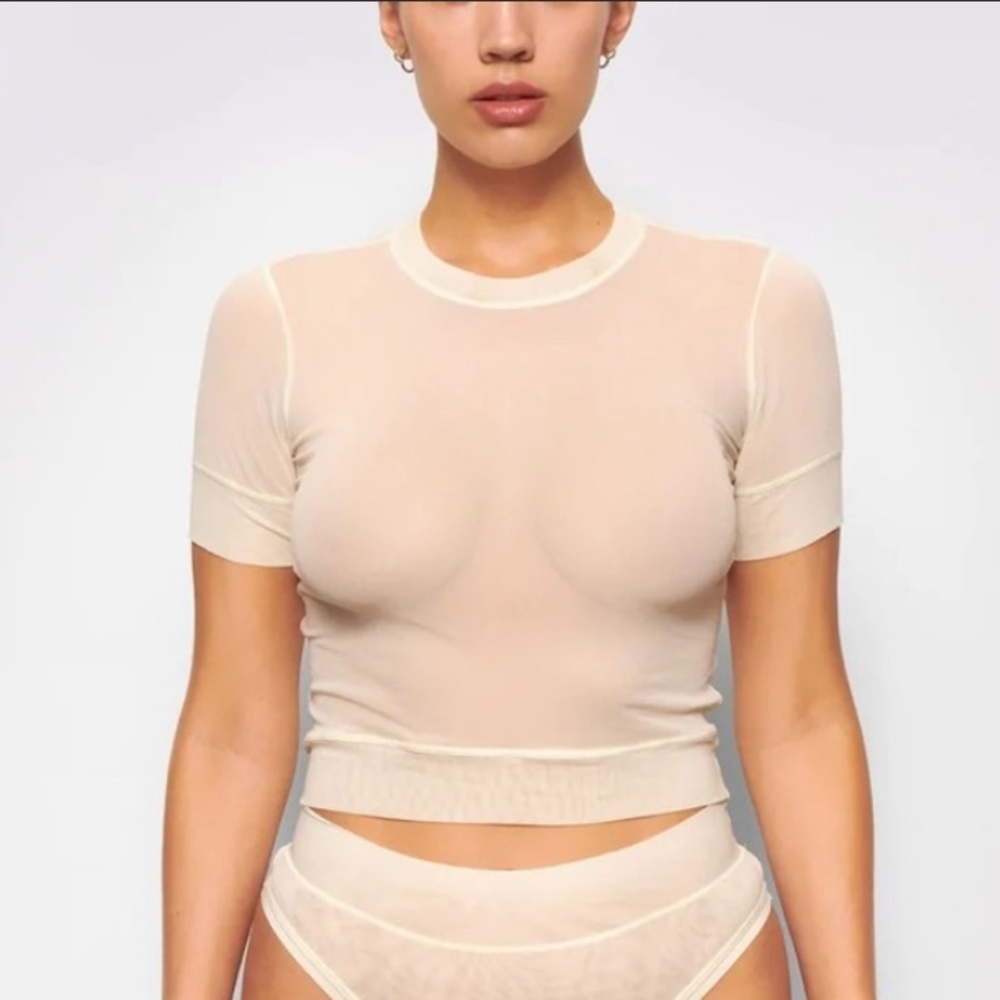 SKIMS Summer mesh tee in Bone